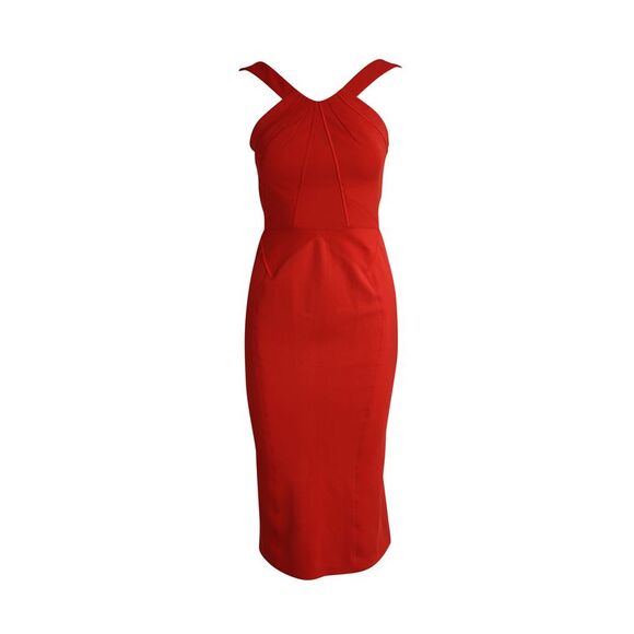 Zac Posen Halter Flared Bottom Midi Dress in Red Polyester -  www.rajagirimanappuram.com